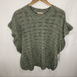 Another Love Green Butterfly Sleeve Crochet Sweater Size Large